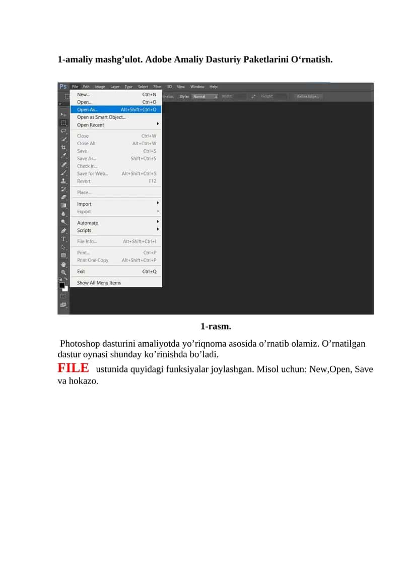 Adobe PhotoShop dasturini o'rnatish