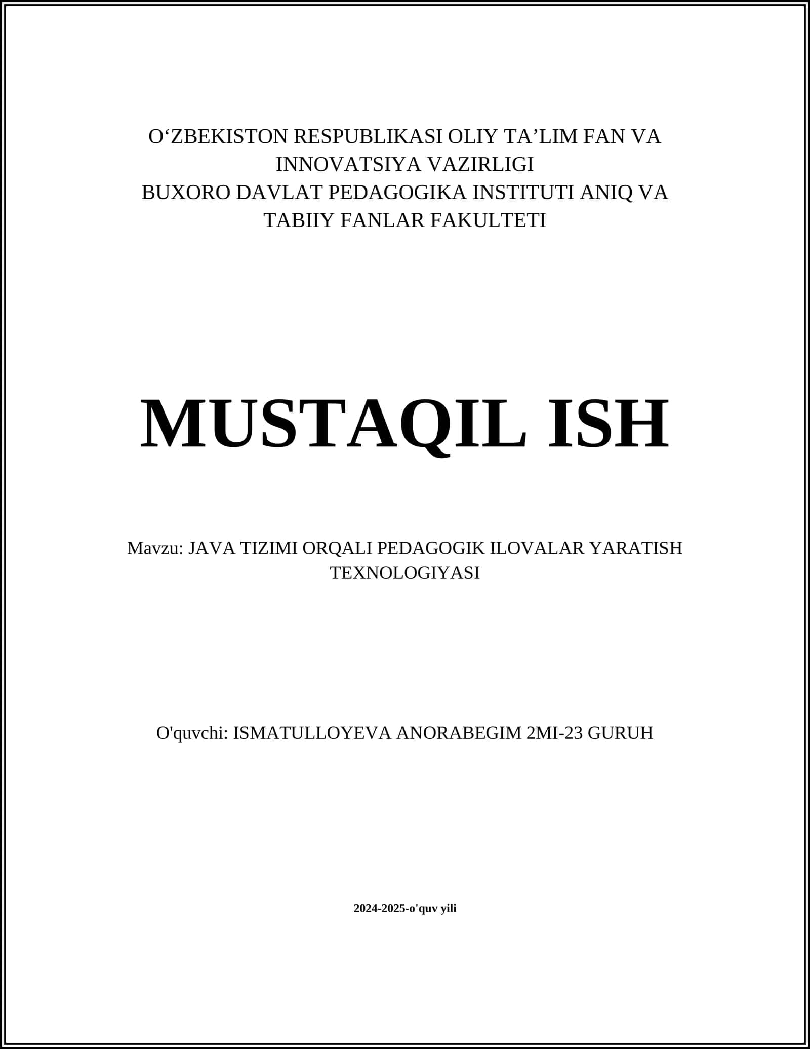 Java tizimida pedagogik ilovalar yaratuvchi vositalar