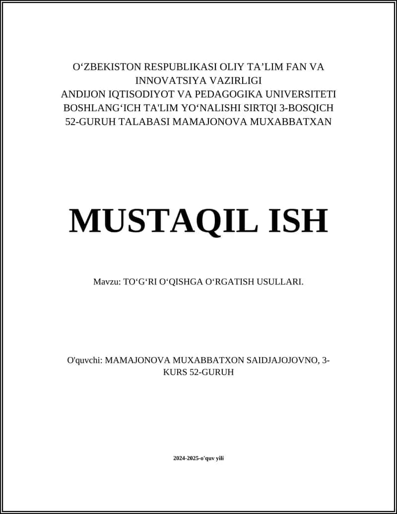 TOʻGʻRI OʻQISHGA OʻRGATISH USULLARI