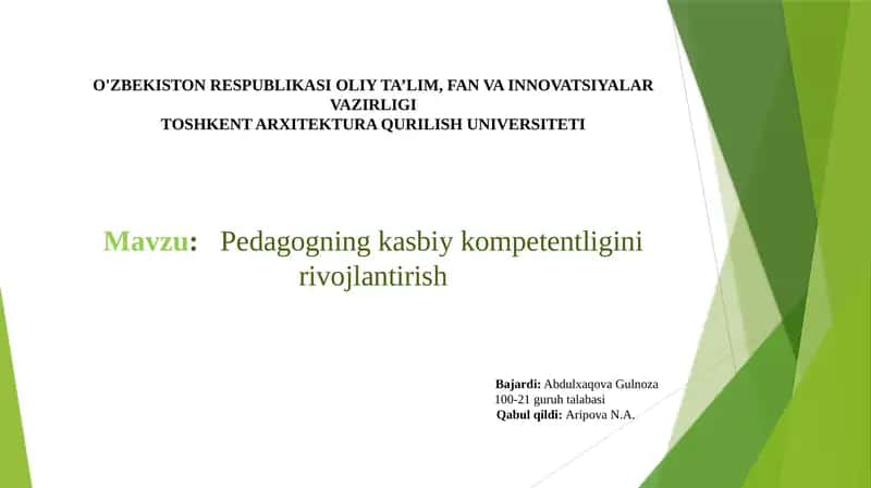 Pedagogning kasbiy kompetentligini rivojlantirish