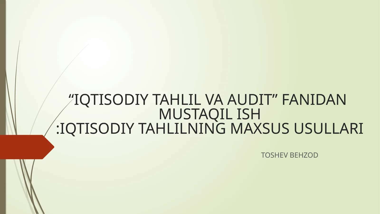 IQTISODIY TAHLIL VA AUDIT FANIDAN MUSTAQIL ISH: IQTISODIY TAHLILNING MAXSUS USULLARI