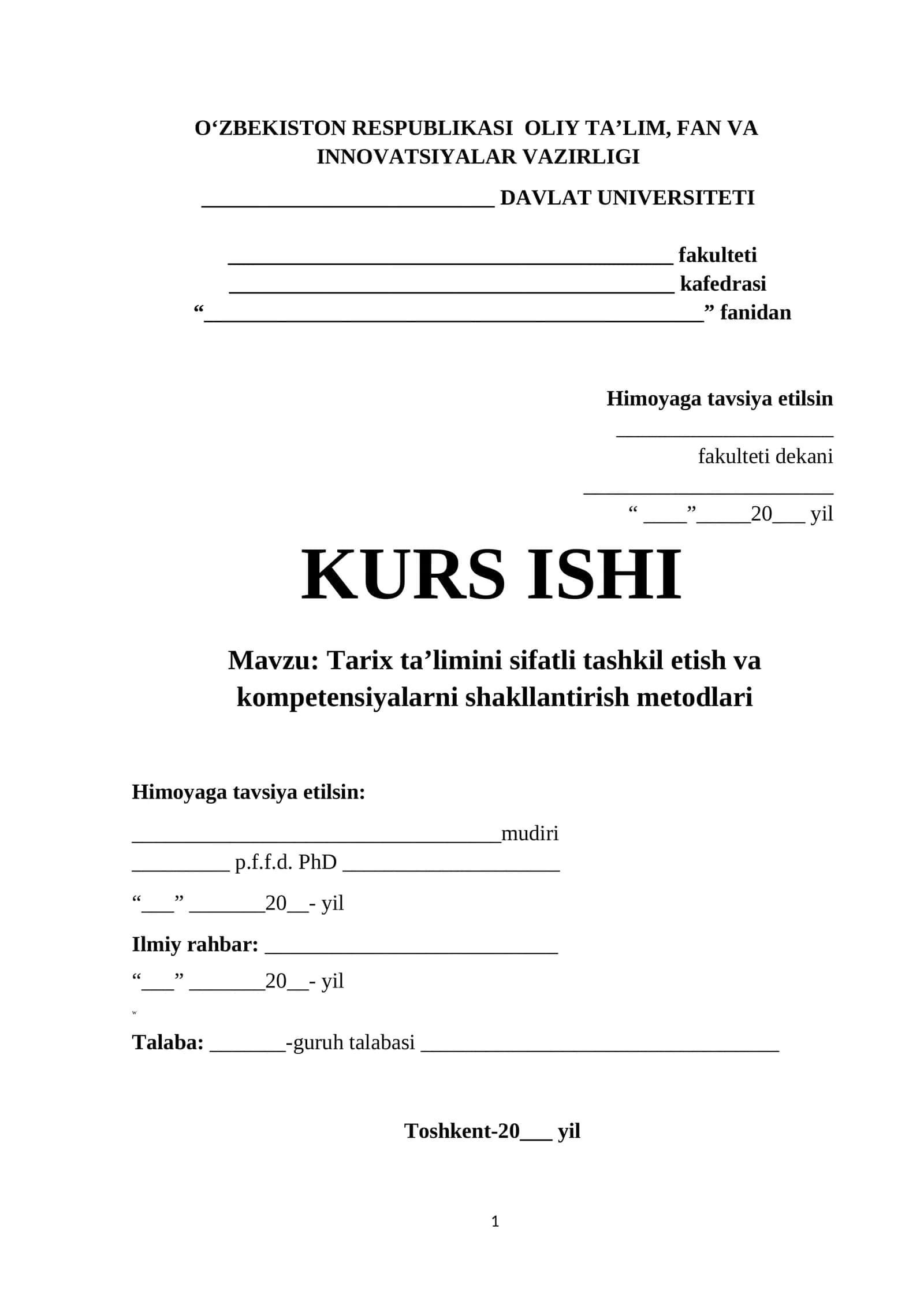 Tarix ta’limini sifatli tashkil etish va kompetensiyalarni shakllantirish metodlari