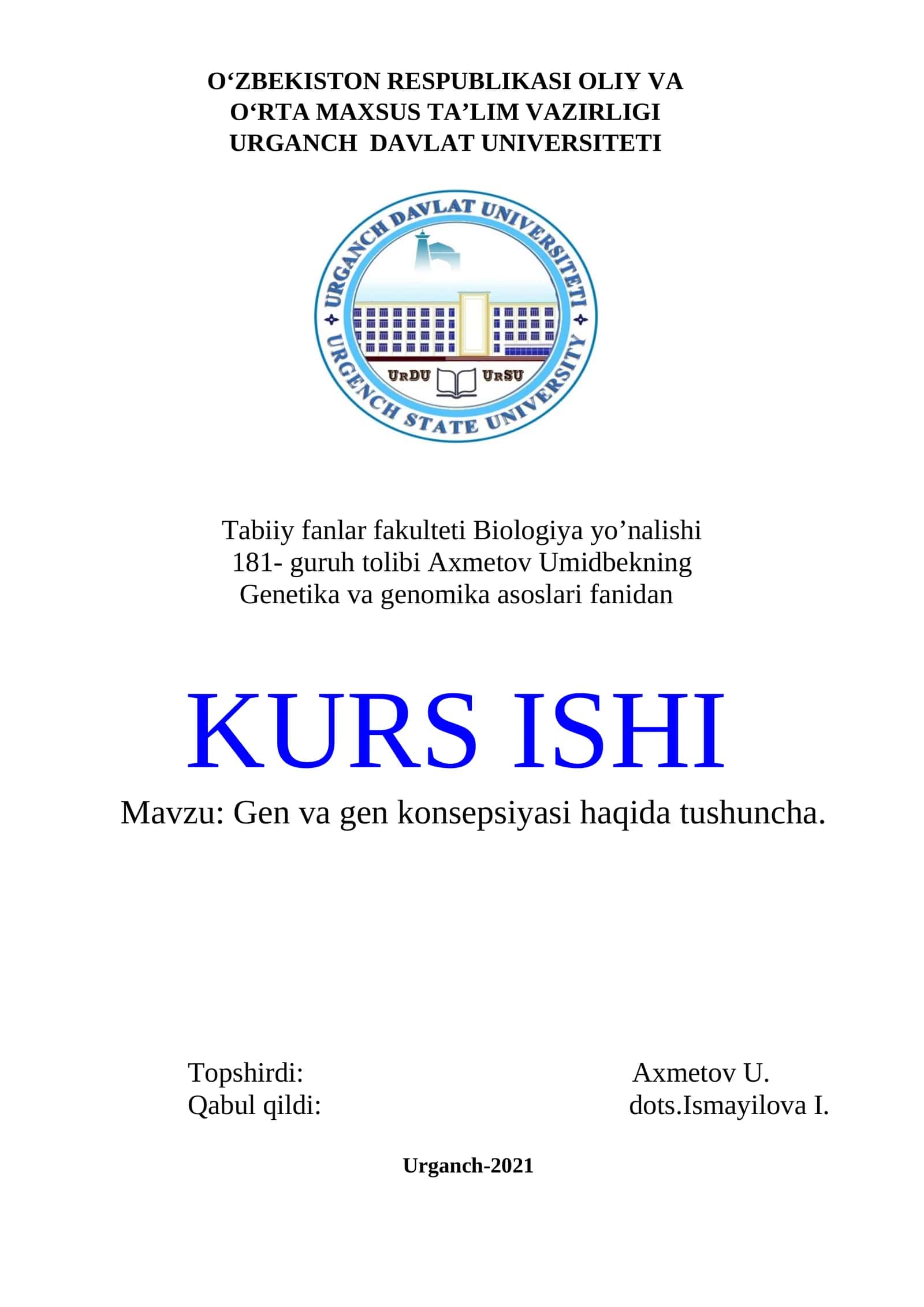 Gen va gen konsepsiyasi haqida tushuncha