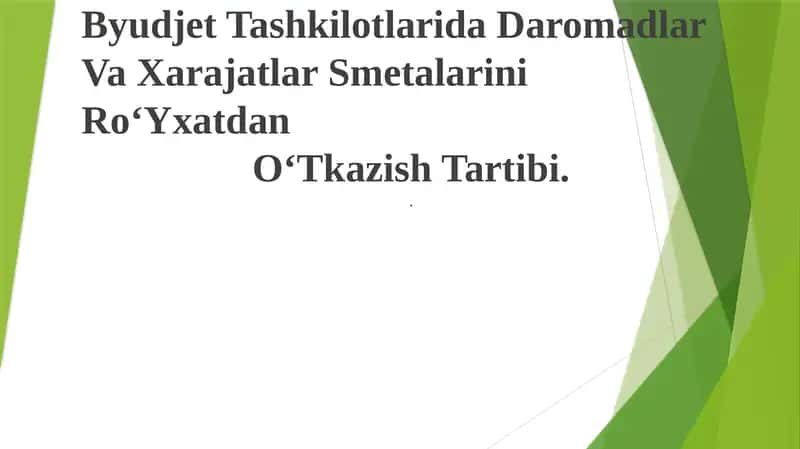 Byudjet Tashkilotlarida Daromadlar Va Xarajatlar Smetalarini Ro‘Yxatdan O‘Tkazish Tartibi