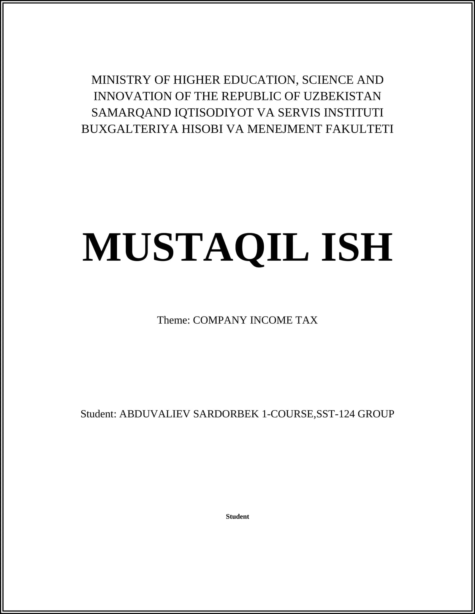 COMPANY INCOME TAX