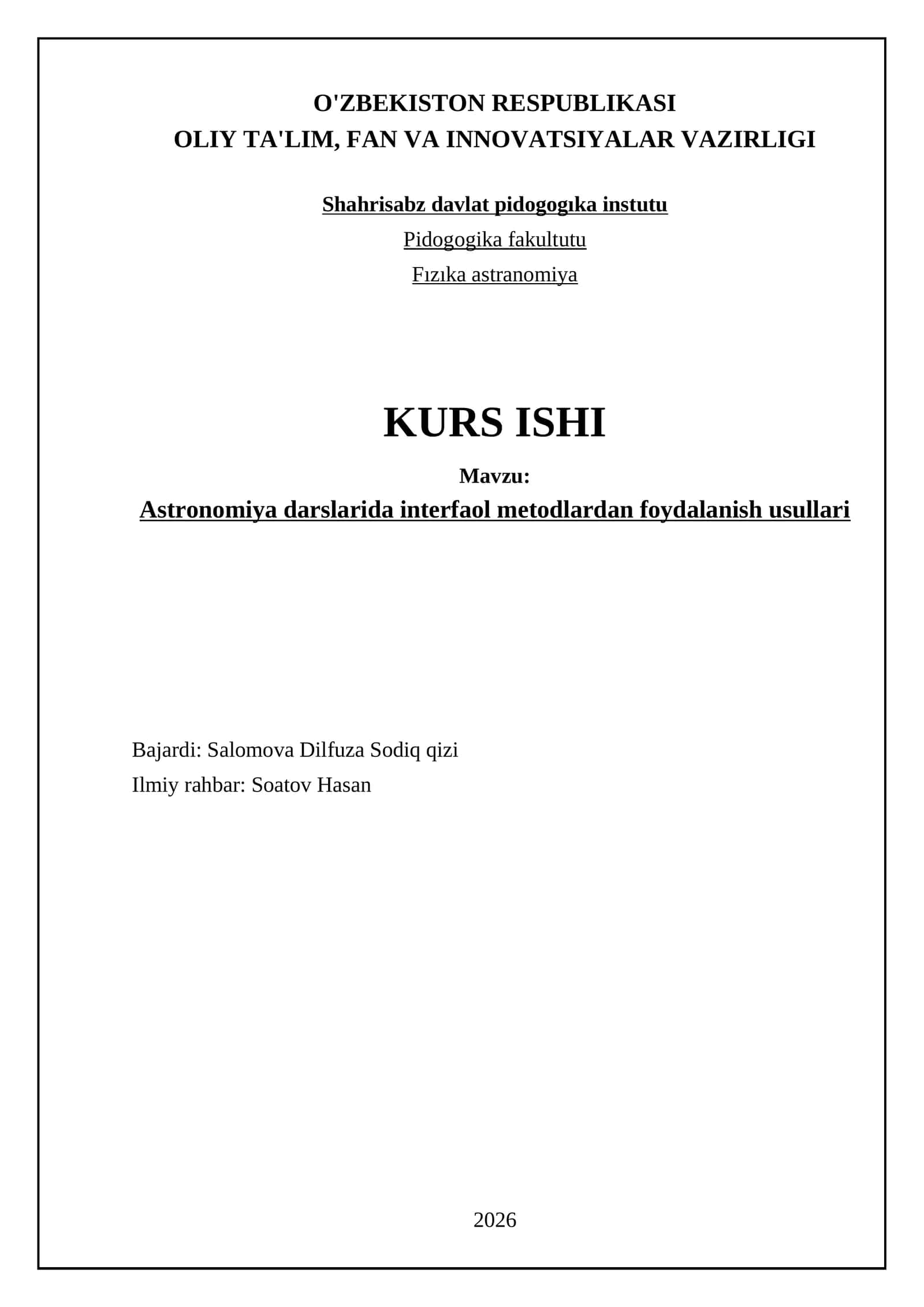 Astronomiya darslarida interfaol metodlardan foydalanish usullari