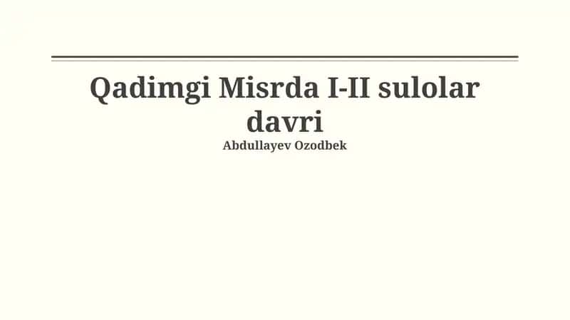 Qadimgi Misrda I-II sulolar davri