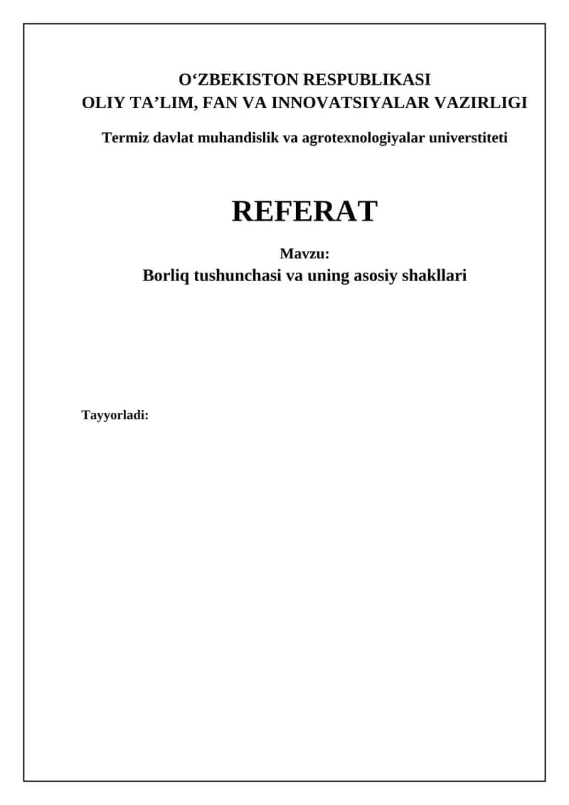 Mavjudlikning tushunchasi va uning asosiy shakllari