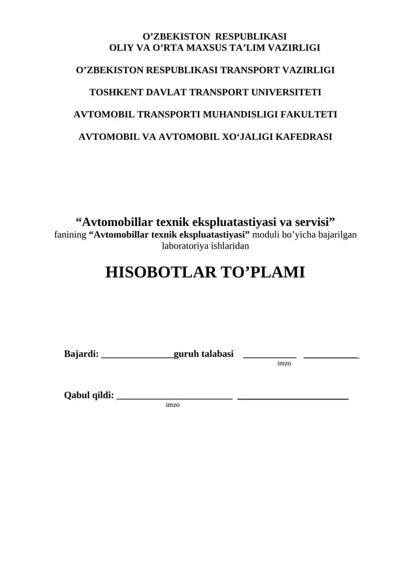GM-Uzbekiston avtomobili texnik servisi texnologiyasi
