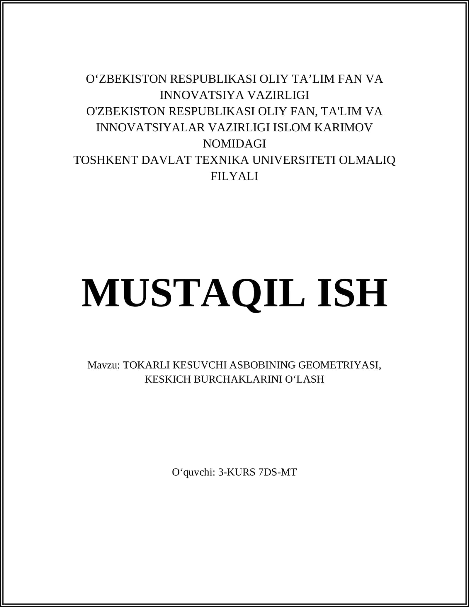 TOKARLI KESUVCHI ASBOBINING GEOMETRIYASI, KESKICH BURCHAKLARINI OʻLASH