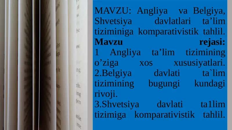 Angliya, Belgiya, Shvetsiya davlatlari ta'lim tizimiga komparativistik tahlil