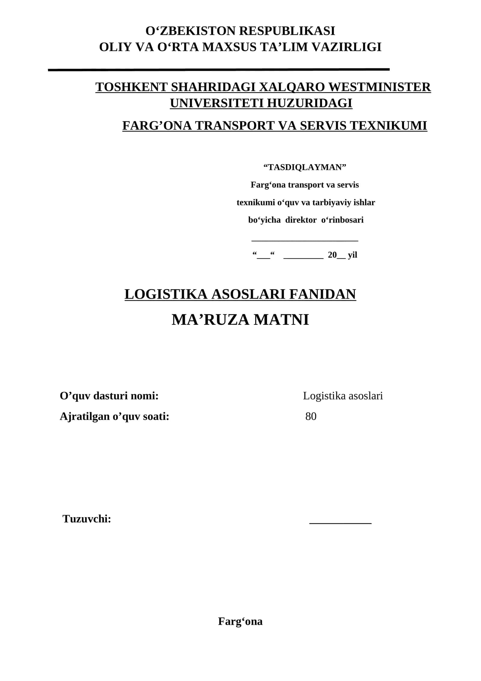 Logistika fanidan maruza matn