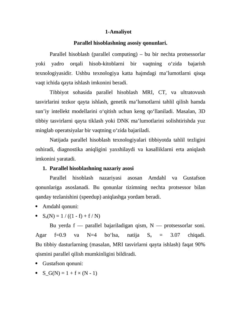 Parallel hisoblash texnologiyalari tibbiyotda