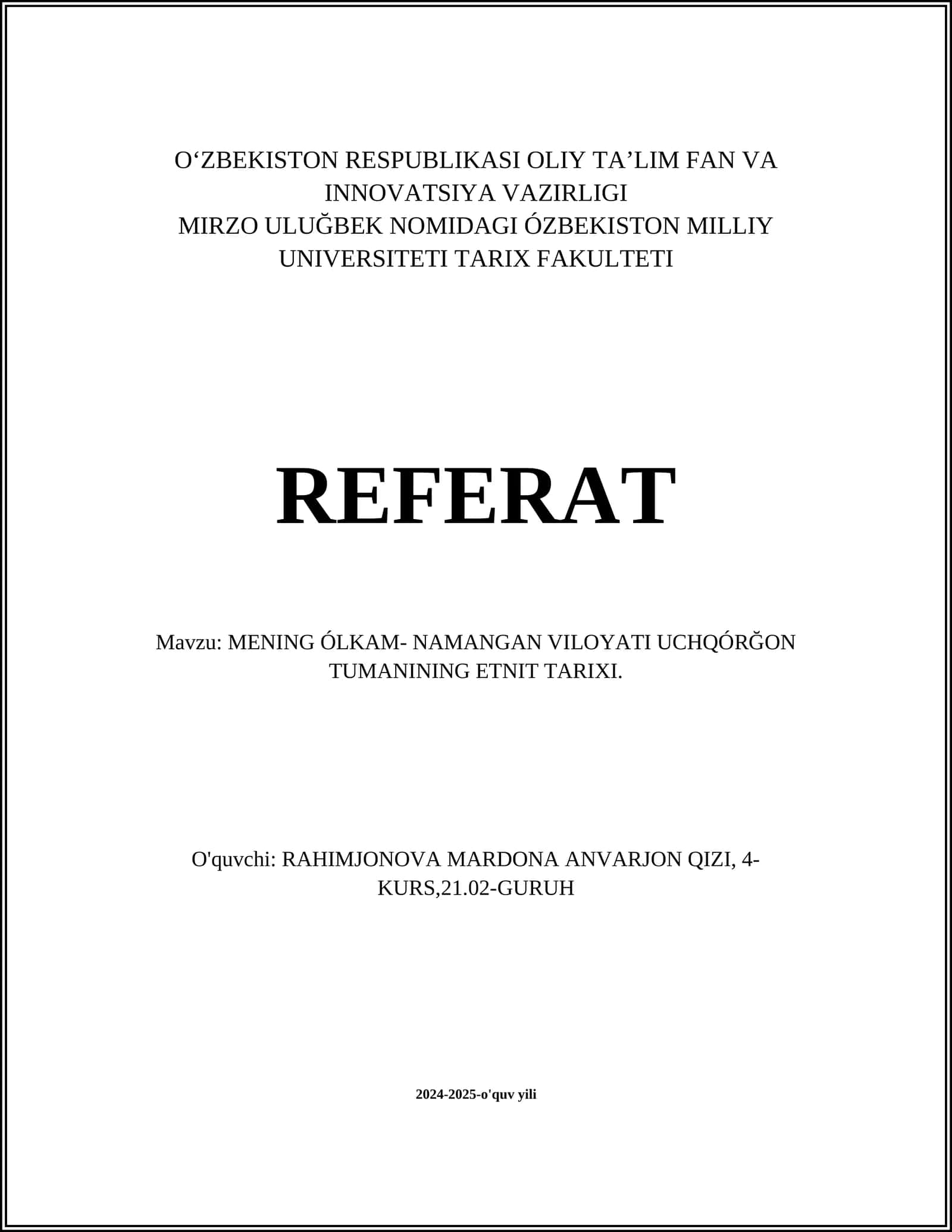 Uchqŭrğon Tumanining Etnit Tarixi