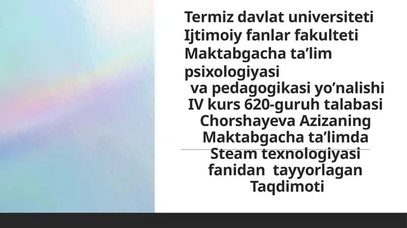 Maktabgacha taʼlimda Steam texnologiyasi