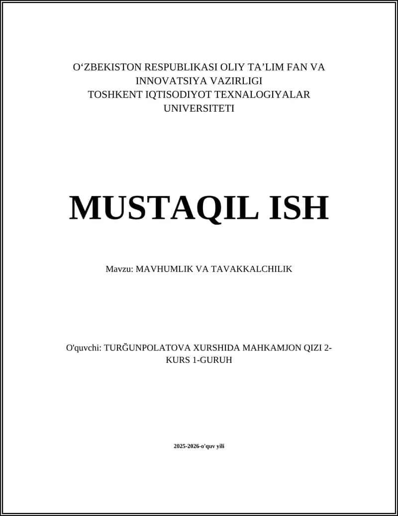 MAVHUMLIK VA TAVAKKALCHILIK