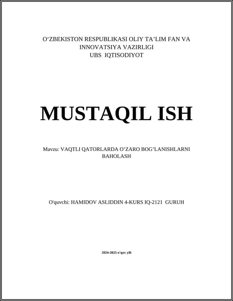 VAQTLI QATORLARDA ANOMALIYANI ANIQLASH
