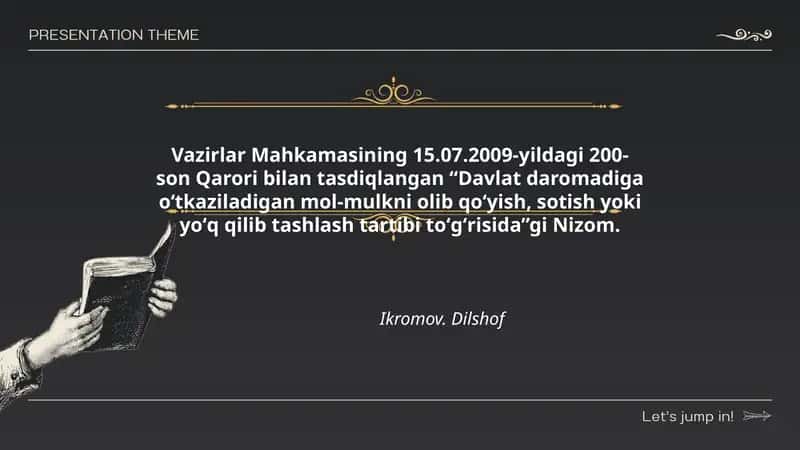 Davlat daromadiga oʻtkaziladigan mol-mulkni olib qoʻyish, sotish yoki yoʻq qilib tashlash tartibi toʻgʻrisida Nizom