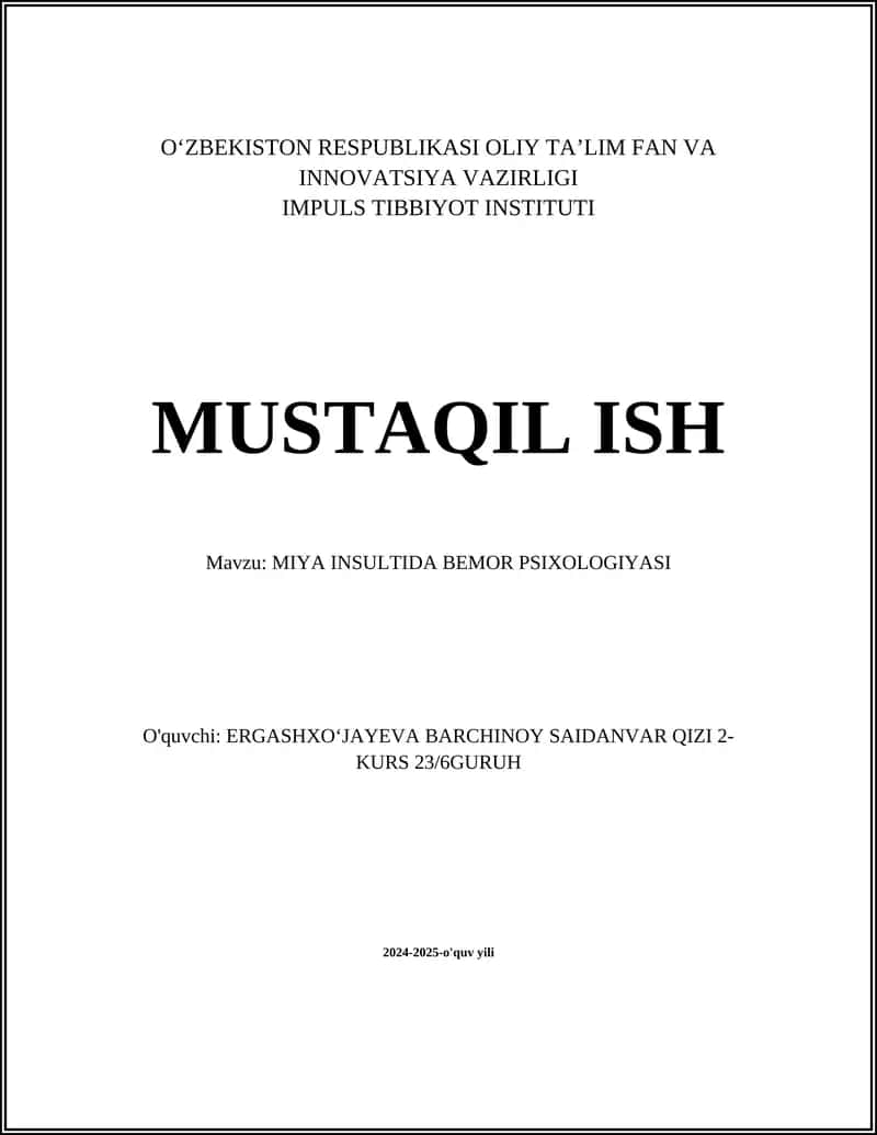 MIYA INSULTIDA BEMOR PSIXOLOGIYASI