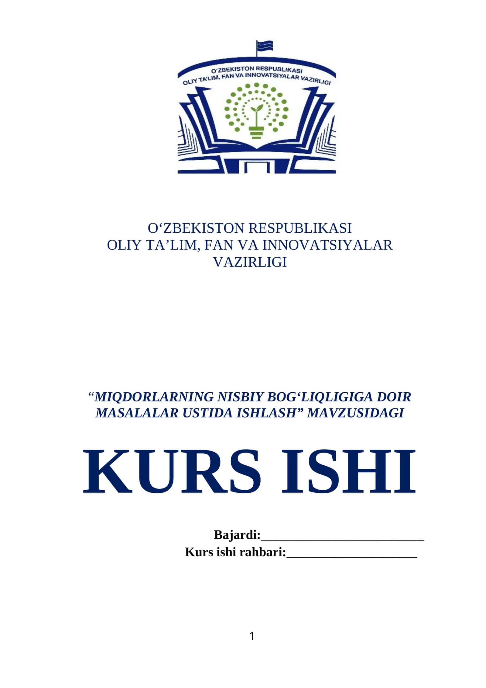 MIQDORLARNING NISBIY BOG‘LIQLIGIGA DOIR MASALALAR USTIDA ISHLASH