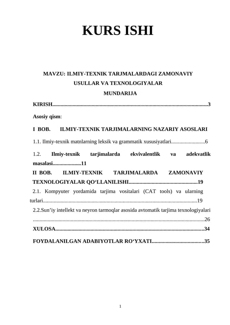 ILMIY-TEXNIK TARJMALARDAGI ZAMONAVIY USULLAR VA TEXNOLOGIYALAR