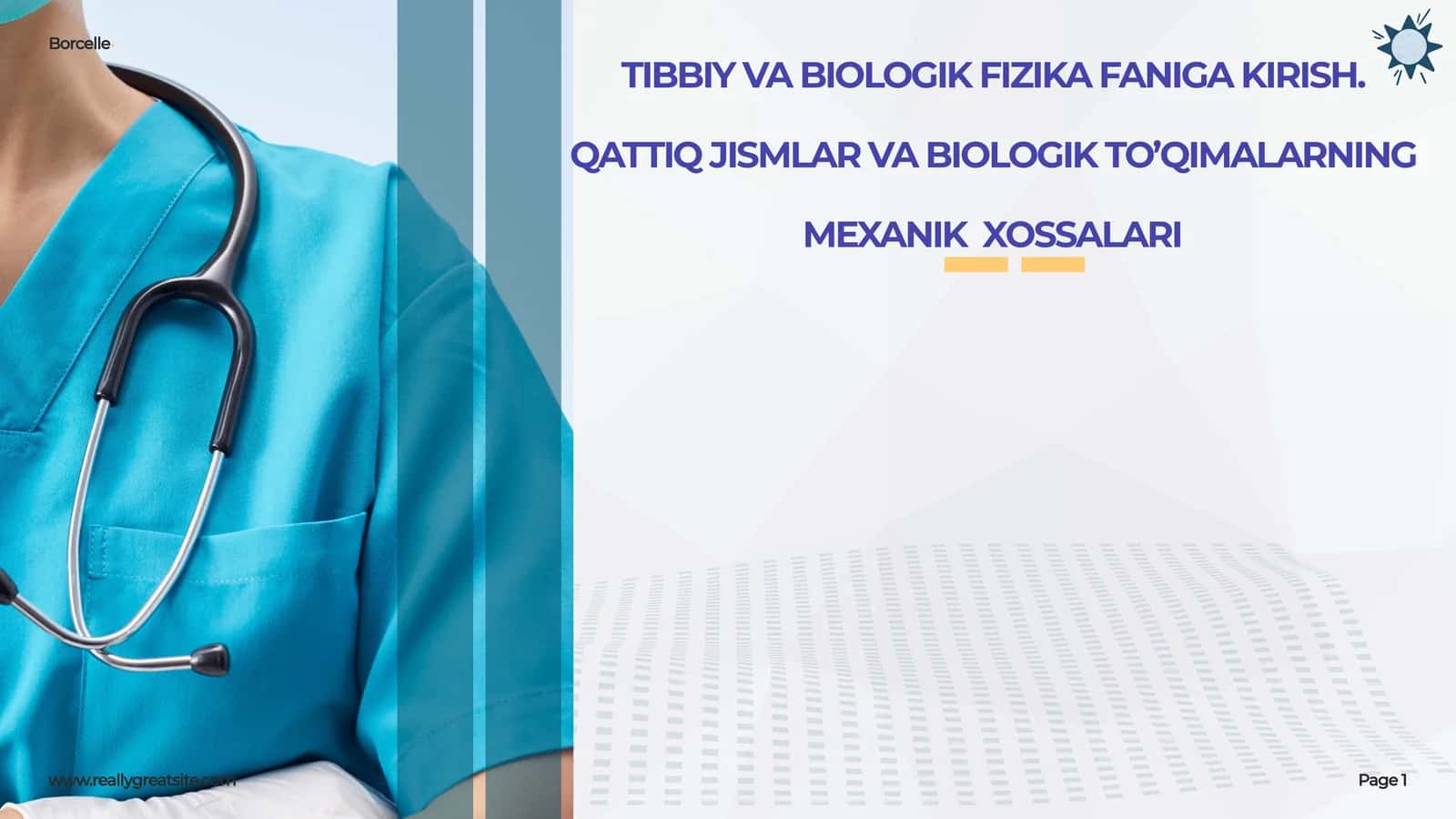 Tibbiy va biologik fizika faniga kirish. Qattiq jismlar va biologik to'qimalarning mexanik xossalari