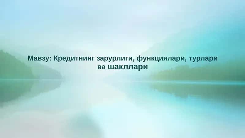 Кредитнинг зарурлиги, функциялари, турлари ва шакллари