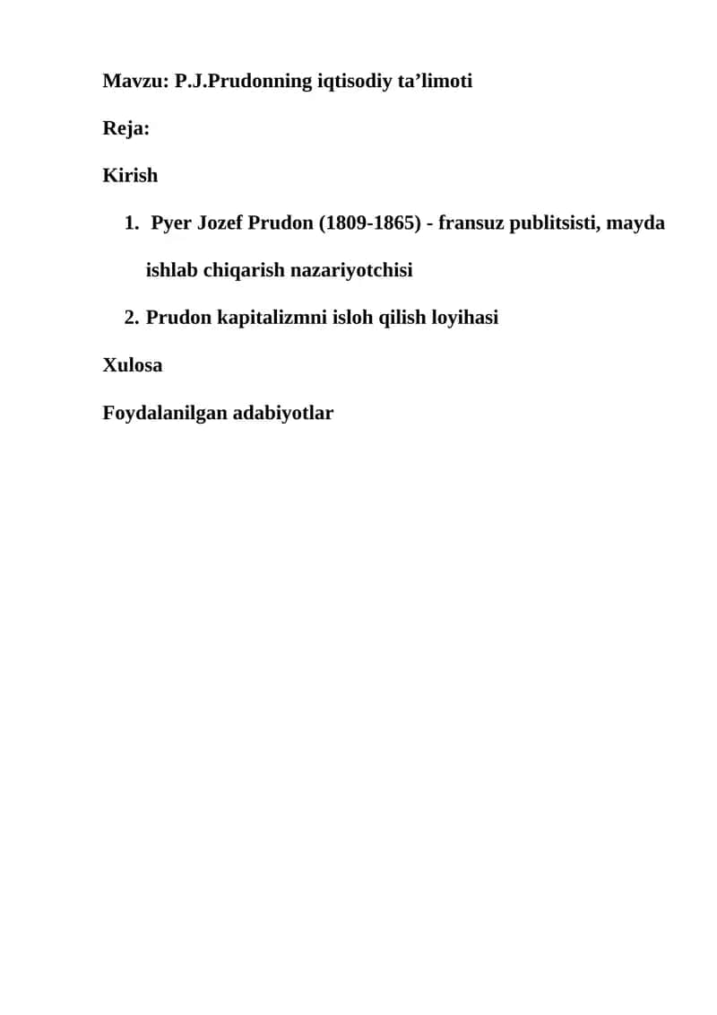 P.J.Prudonning iqtisodiy ta’limoti