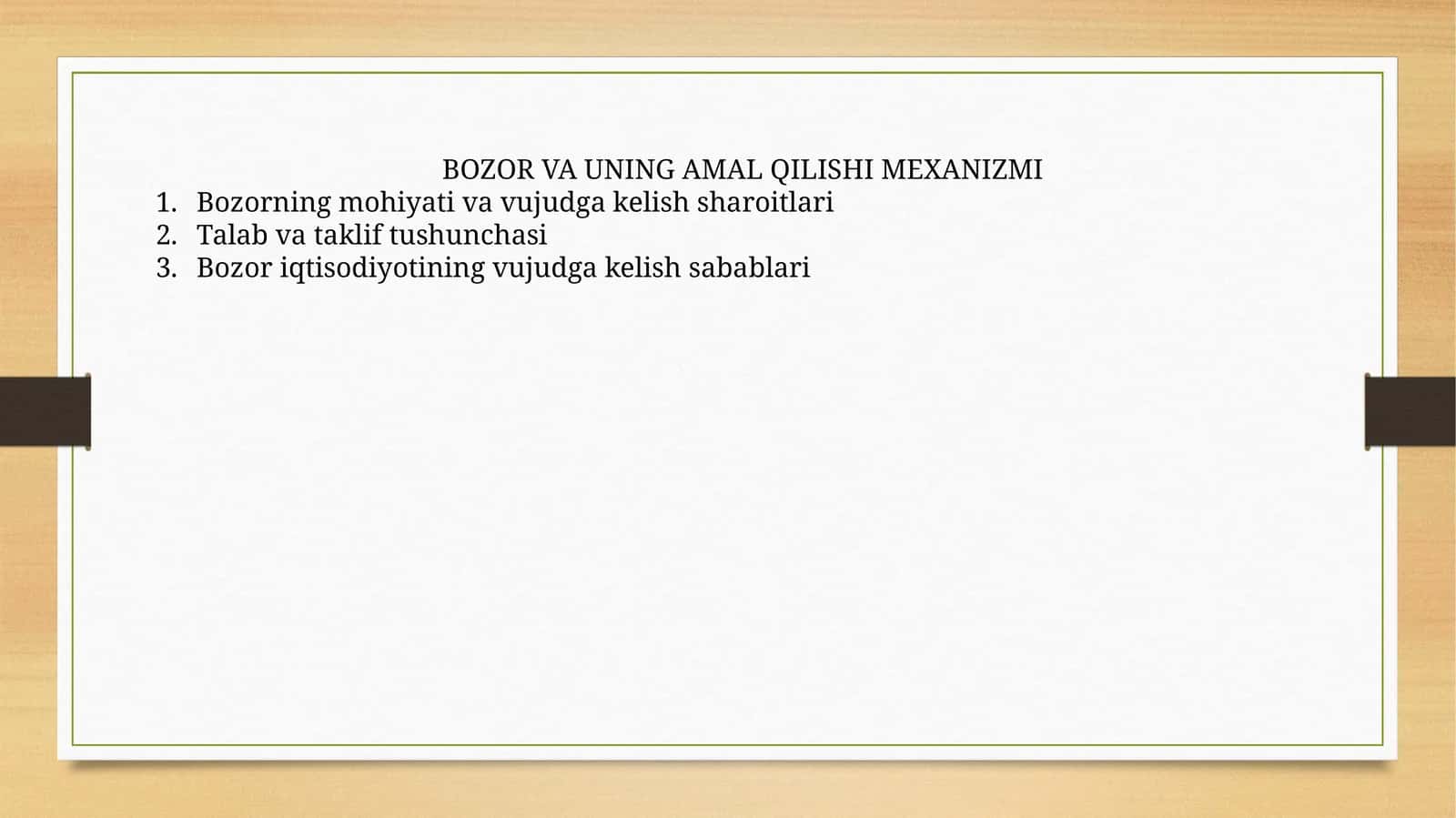 BOZOR VA UNING AMAL QILISHI MEXANIZMI