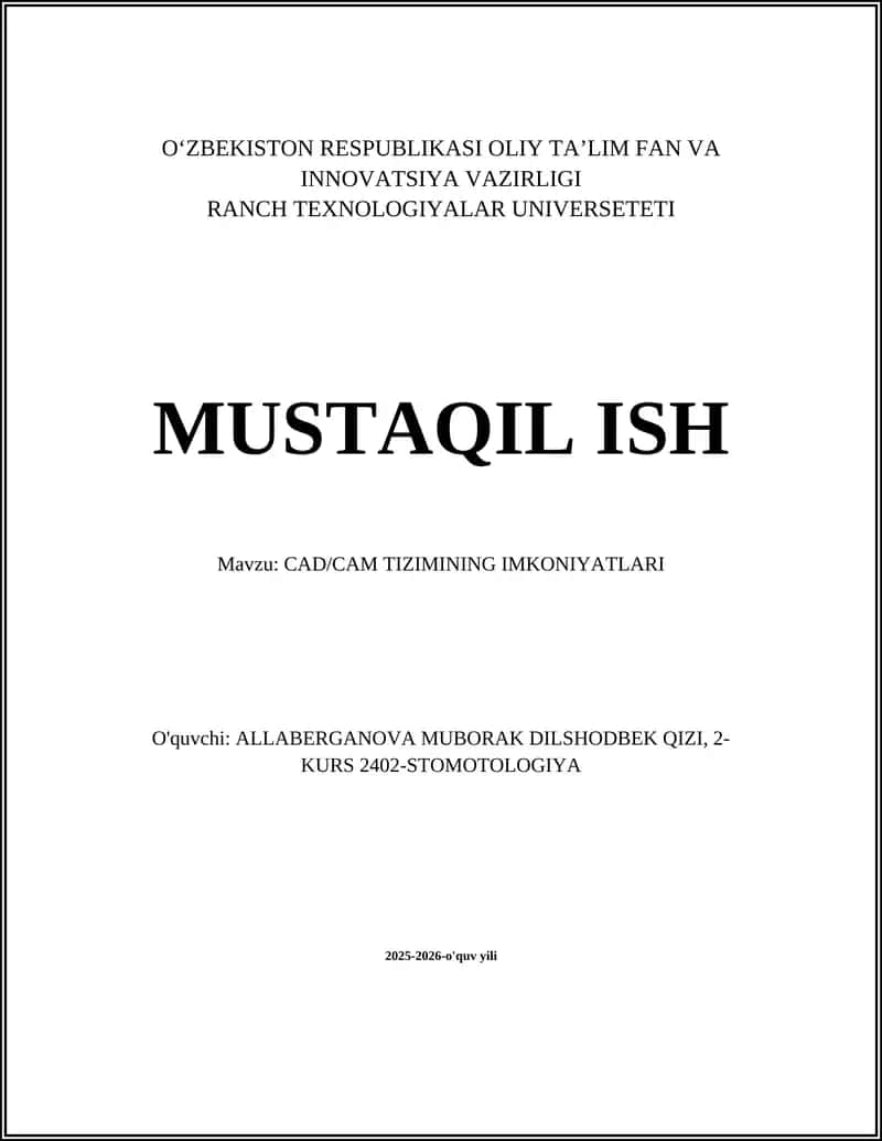 CAD/CAM TIZIMINING IMKONIYATLARI