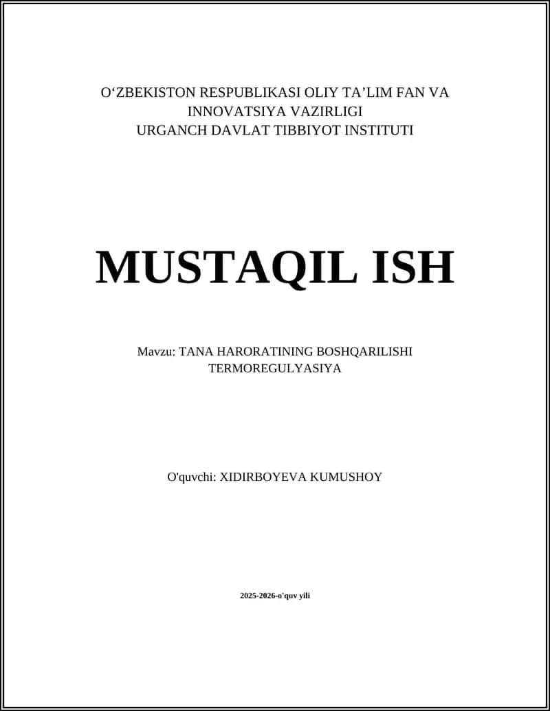 Tana harorating boshqarilishi termoregulyatsiya