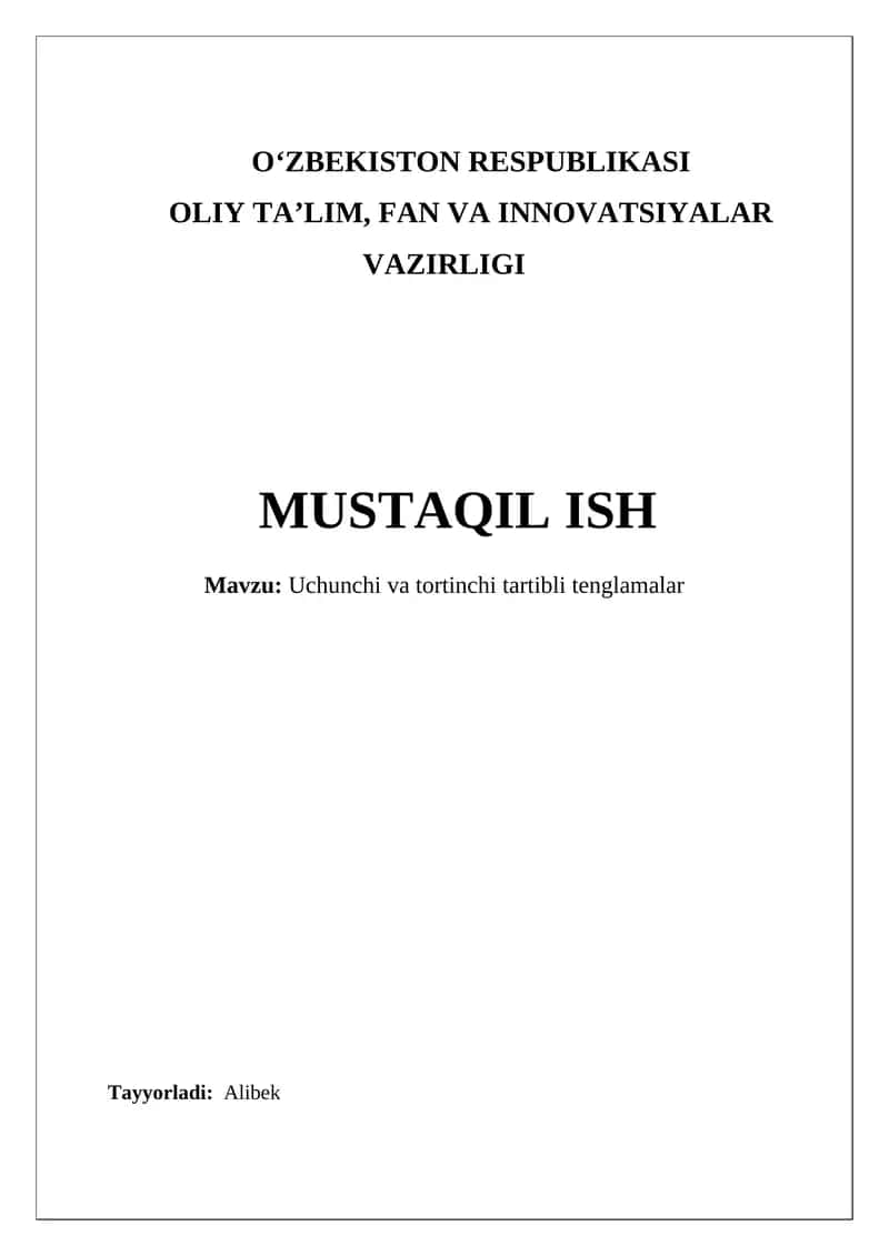 Uchinchi va tortinchi tartibli tenglamalar