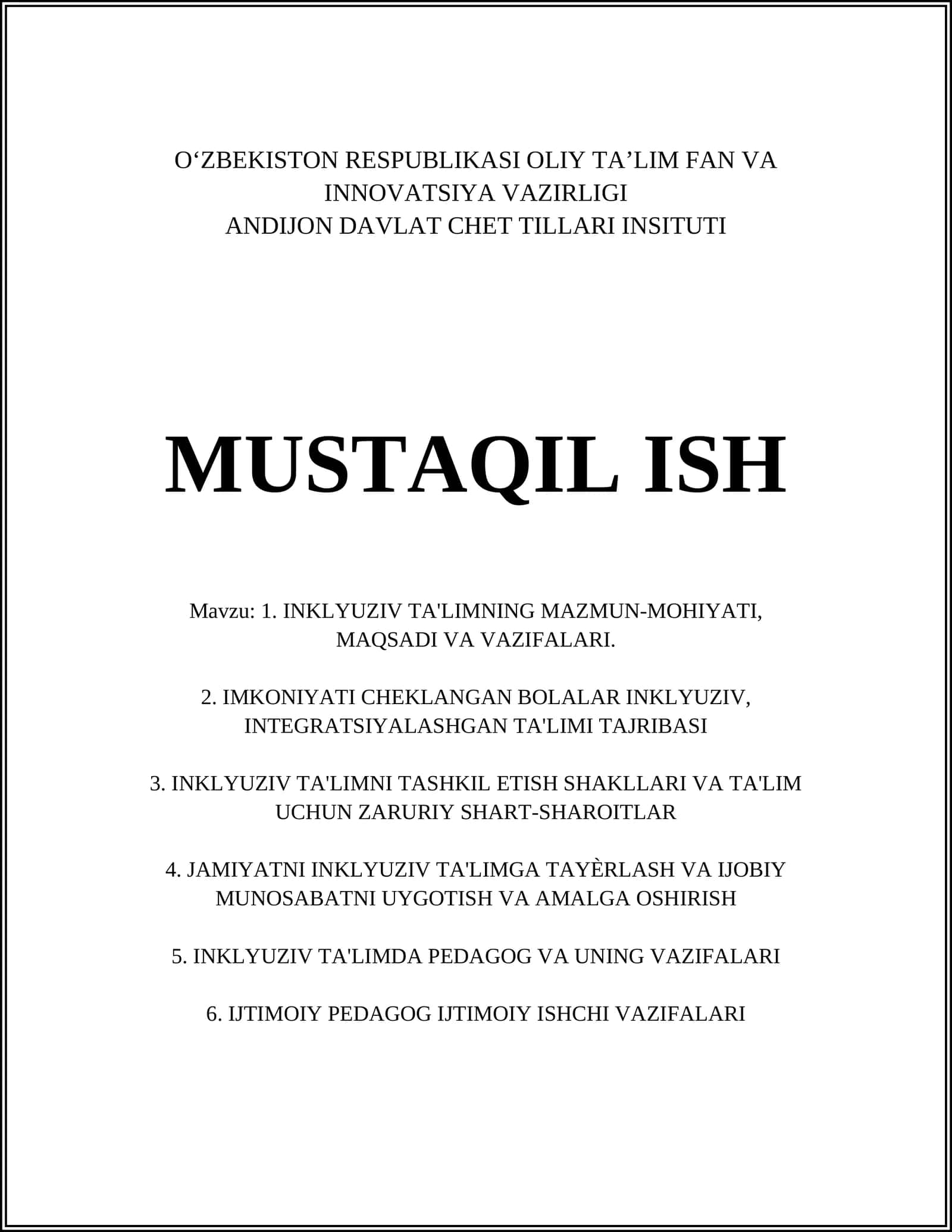 INKLYUZIV TA'LIMNING NAZARIY ASOSLARI
