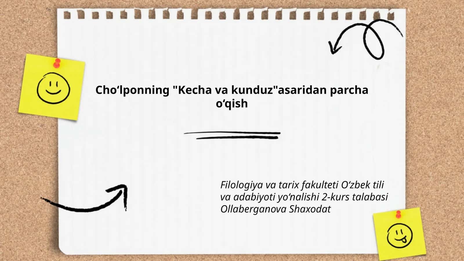 Cho‘lponning "Kecha va kunduz" asaridan parcha o‘qish