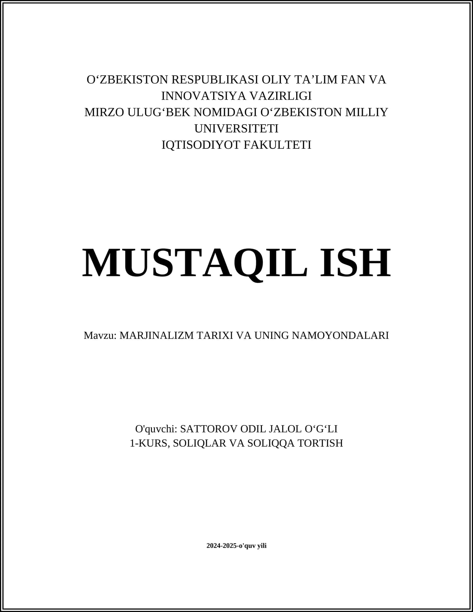 MARJINALIZM TARIXI VA UNING NAMOYONDALARI
