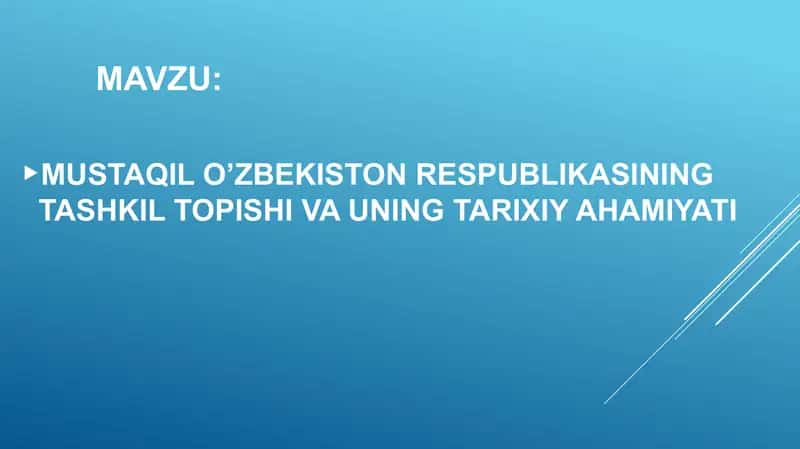 O'BEKISTON RESPUBLIKASI TASHKIL TOPISHI