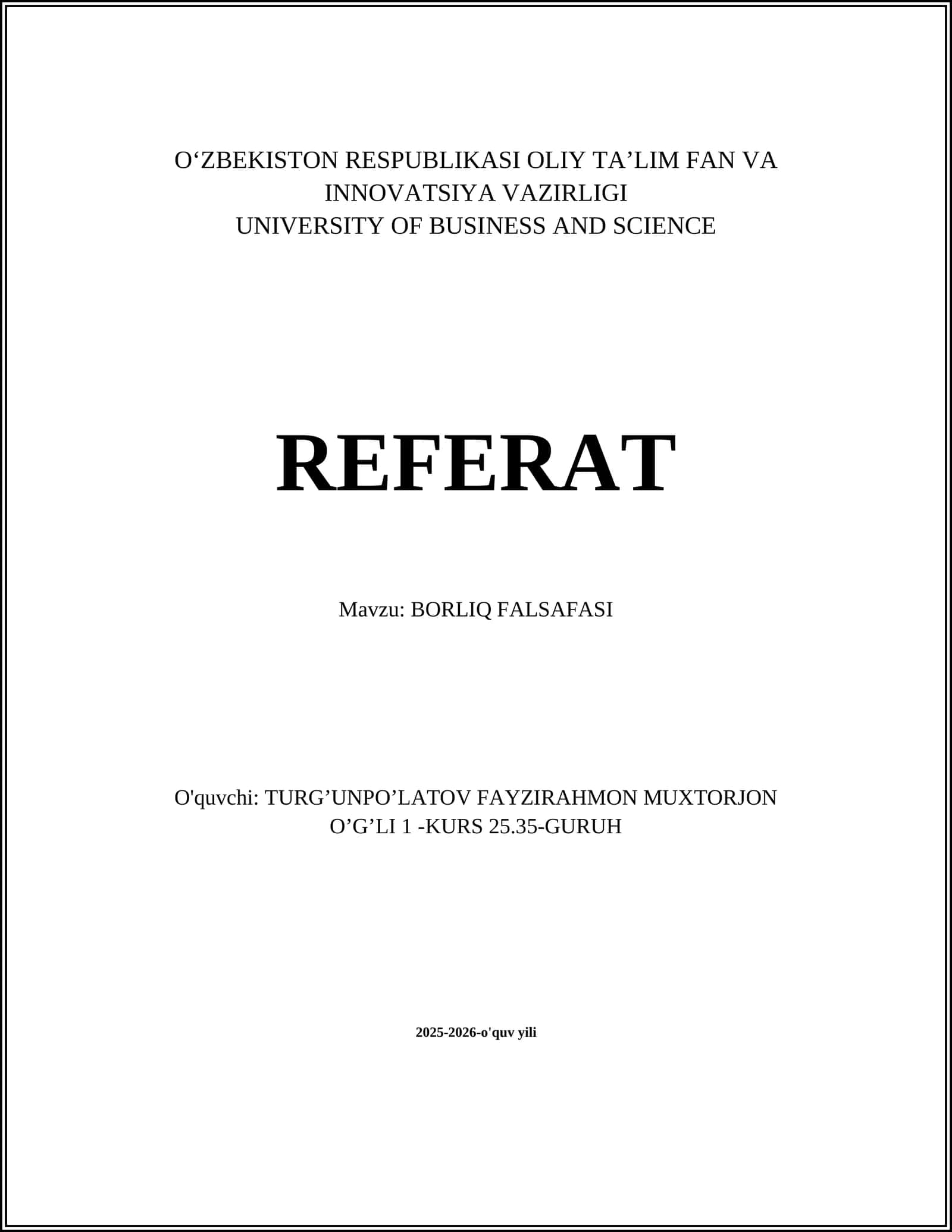 BORLIQ FALSAFASI