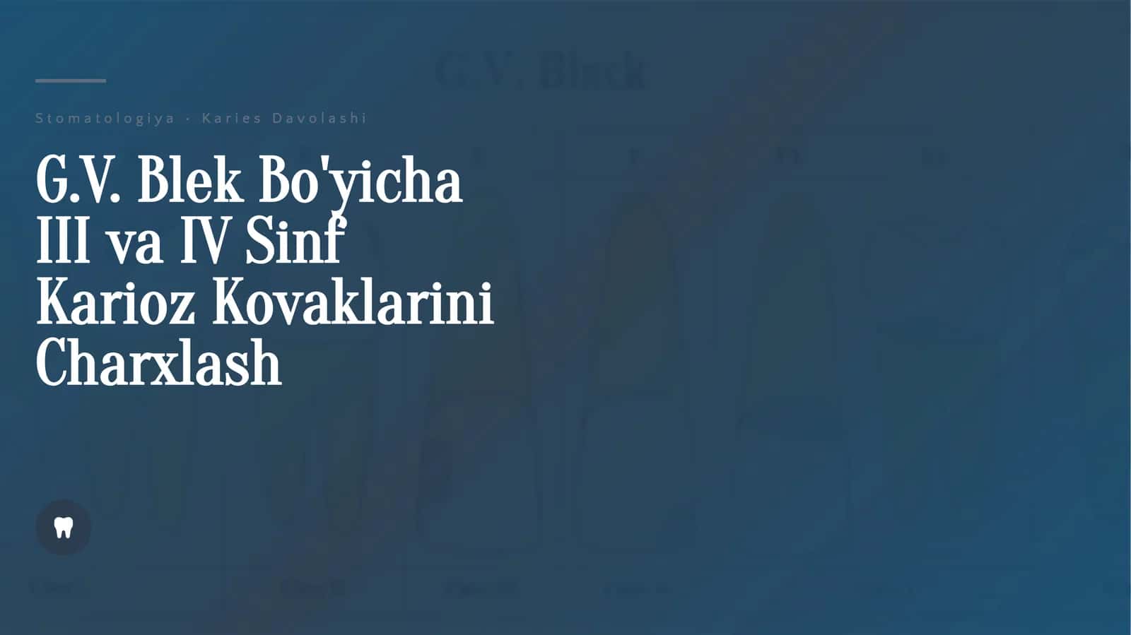 G.V. Blek Bo'yicha III va IV sinf karioz kovaklarini charxlash