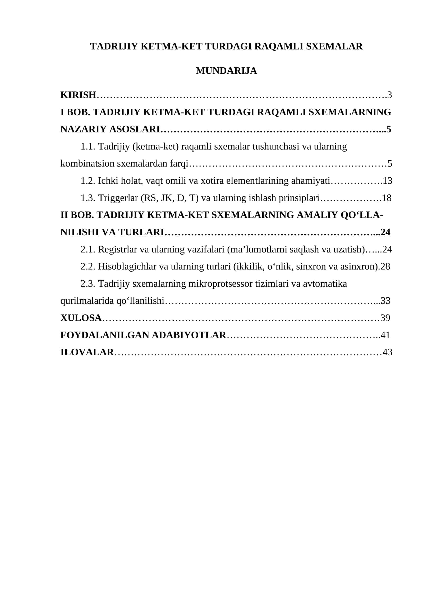 TADRIJIY KETMA-KET TURDAGI RAQAMLI SXEMALAR