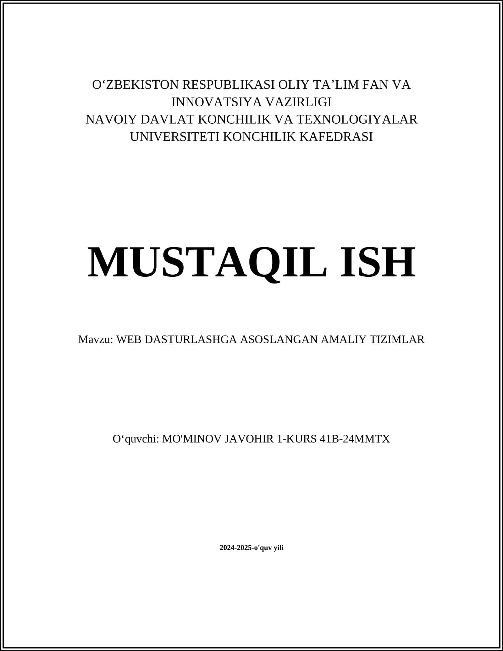 WEB DASTURLASHGA ASOSLANGAN AMALIY TIZIMLAR
