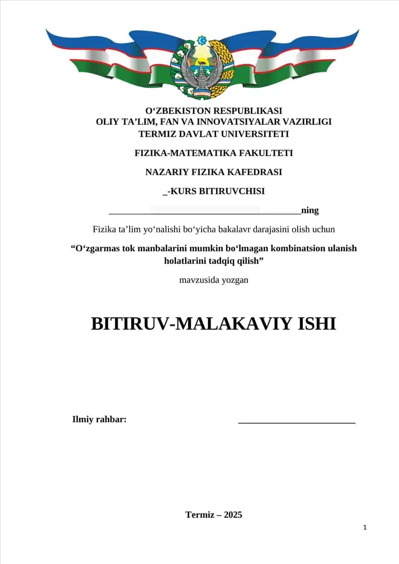 O‘zgarmas tok manbalarini mumkin bo‘lmagan kombinatsion ulanish holatlarini tadqiq qilish