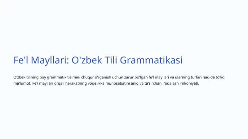 Fe'l Mayllari: O'zbek Tili Grammatikasi