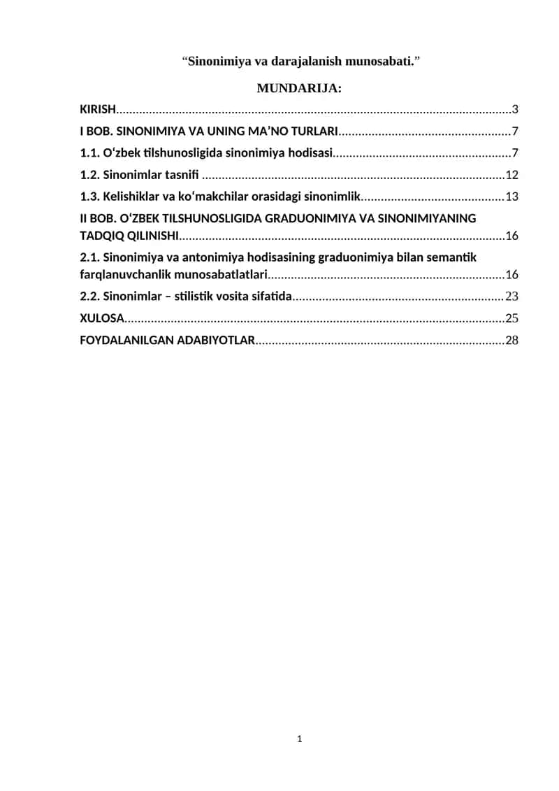 Sinonimiya va darajalanish munosabati
