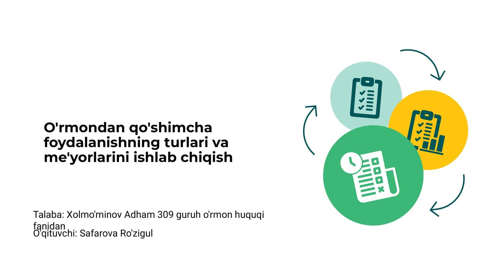 O'rmondan qo'shimcha foydalanishning turlari va me'yorlarini ishlab chiqish