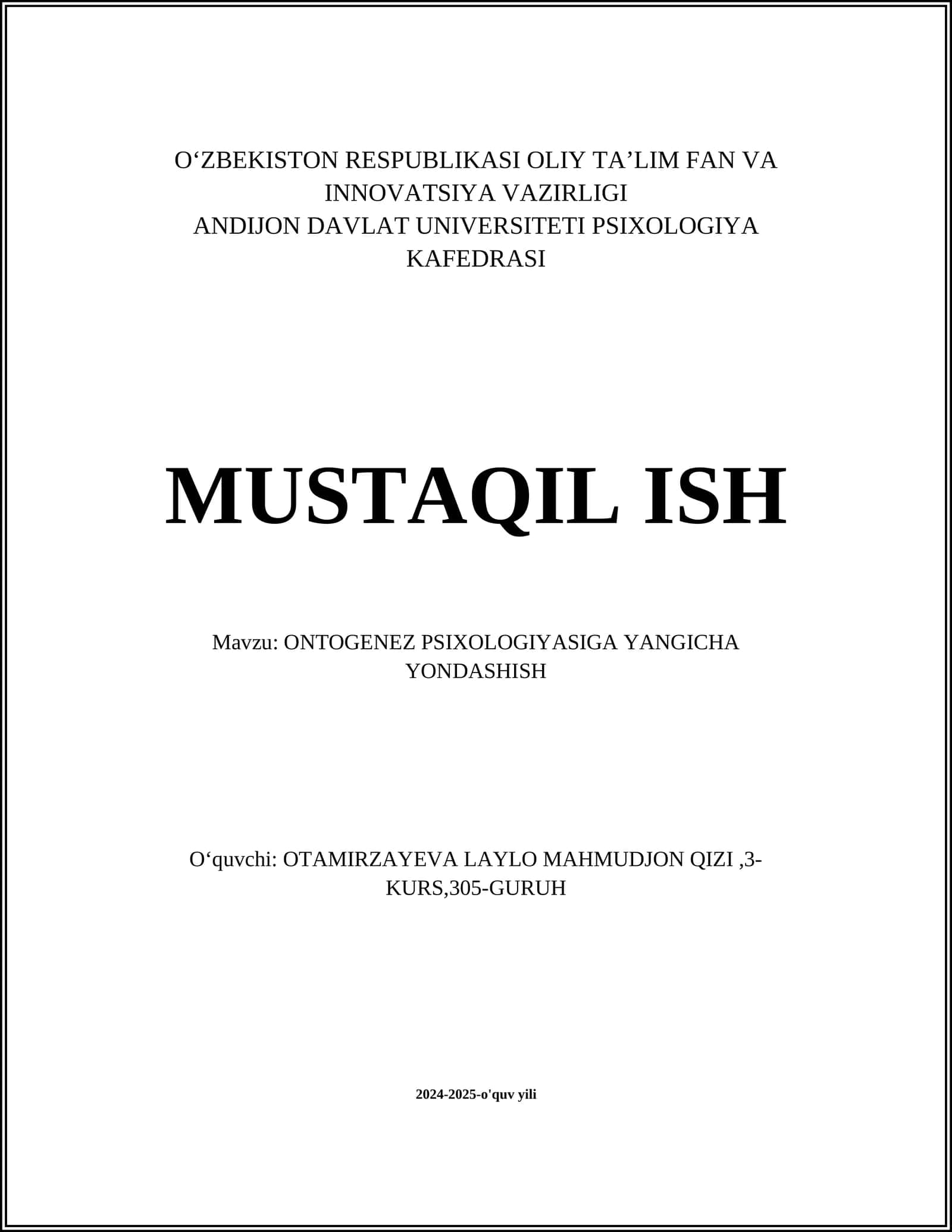 ONTOGENEZ PSIXOLOGIYASIGA YANGICHA YONDASHISH