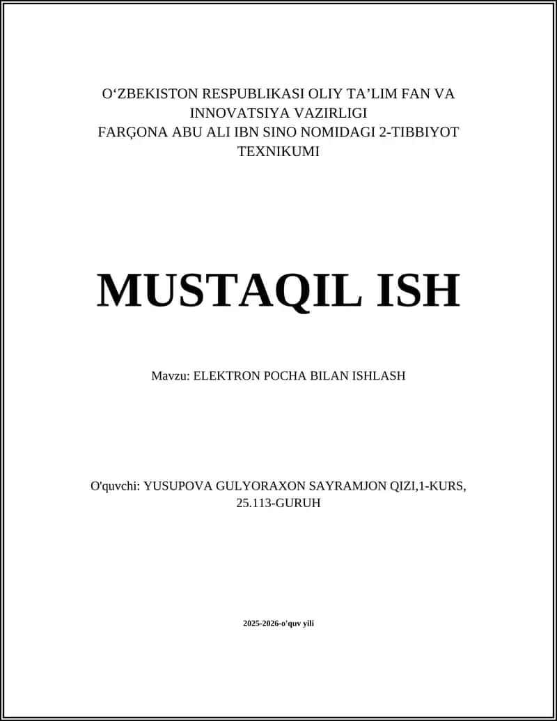 ELEKTRON POCHA BILAN ISHLASH