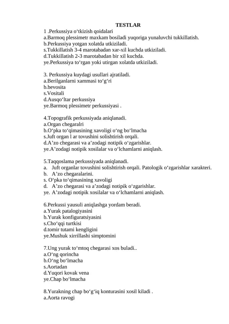 Perkussiya o‘tkizish qoidalari