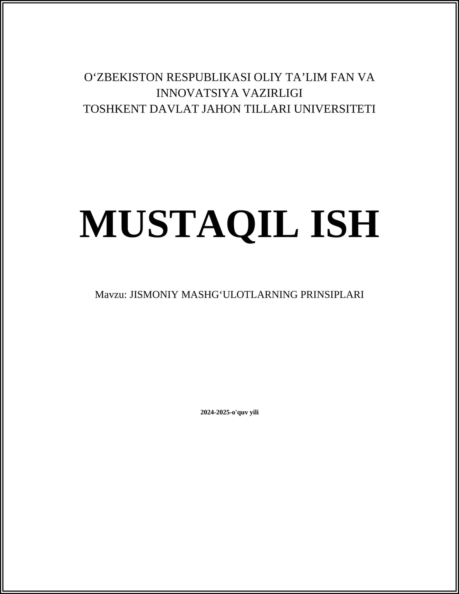 JISMONIY MASHGʻULOTLARNING PRINSIPLARI