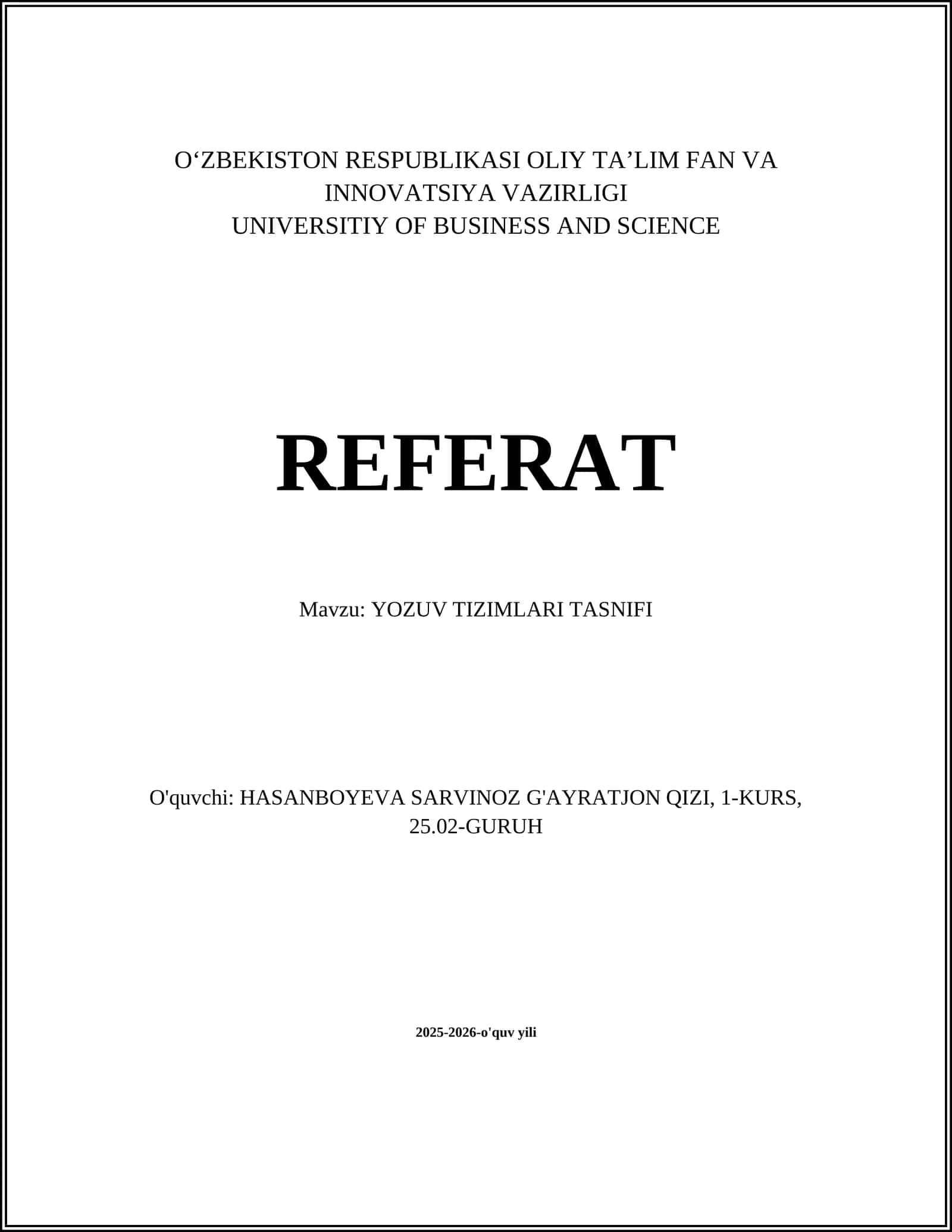 YOZUV TIZIMLARI TASNIFI