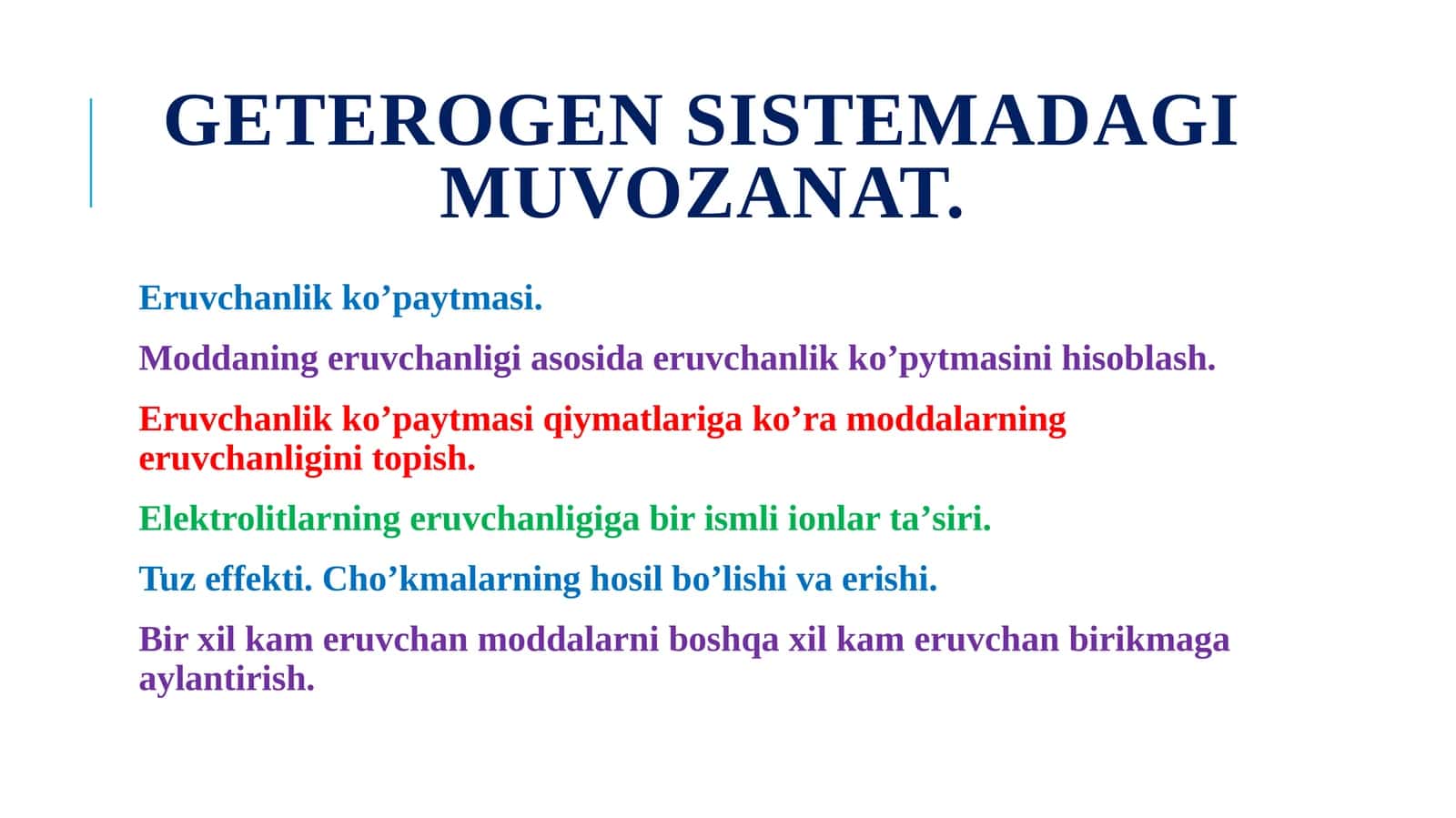 Geterogen sistemadagi muvozanat